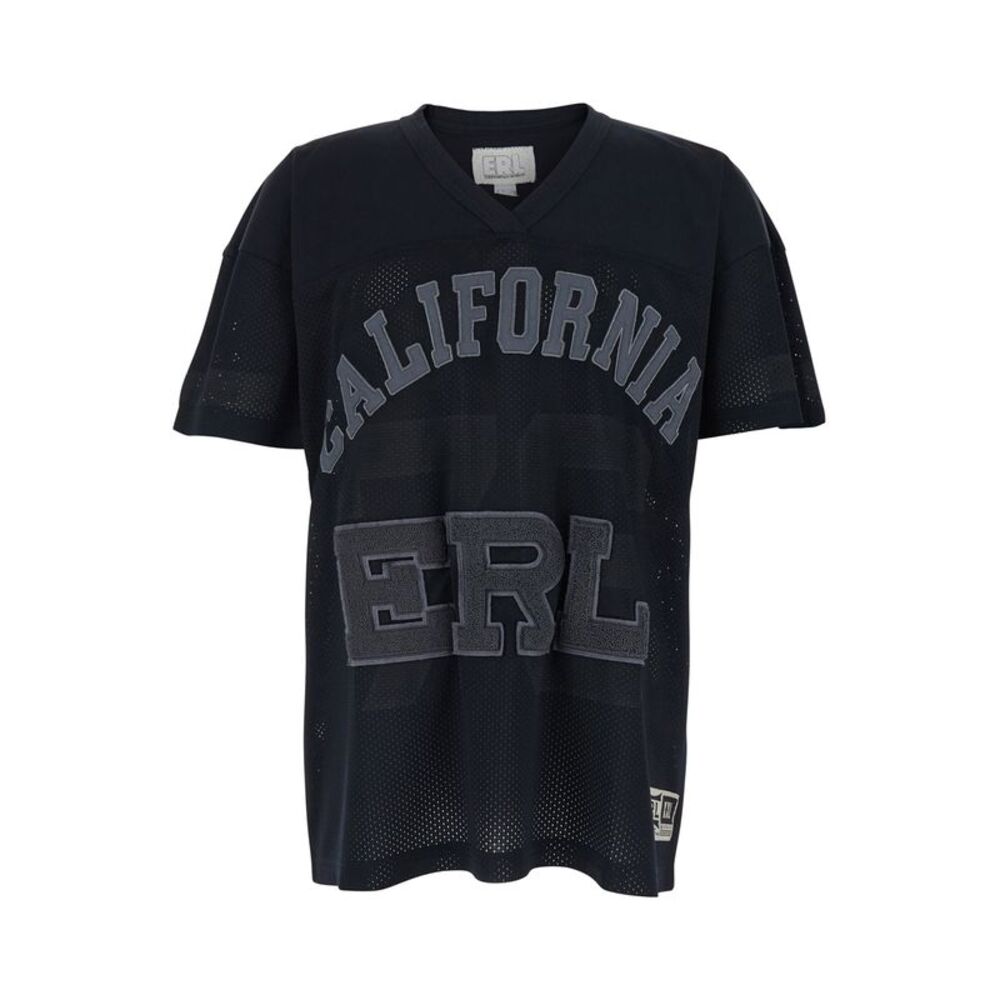 Erl Men Black T-Shirt With V-Neck And Maxi Logo Print On The Front In Cotton Man